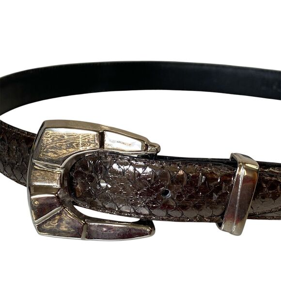 MZ OF NEW YORK Genuine Snake Skin LEATHER Metallic Gray Silver Hardware 34" - Picture 1 of 9